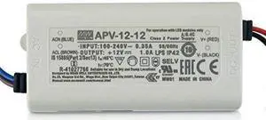 Kulon Mean Well APV-12-15 LED Power Supplies, Output: 12W 15V 0.8A Constant V LED PS, Input: 90-264VAC; 127-370VDC.