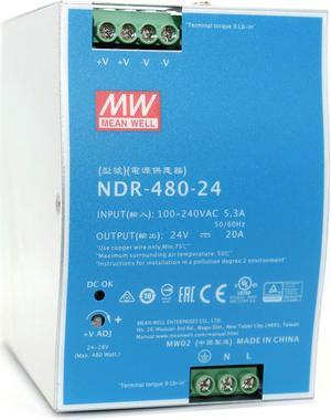 Mean Well NDR-480-24 480W 20A 24VDC Single Output AC to DC DIN Rail Power Supply (NDR Series Economical Model EMC EN55022 Class B)