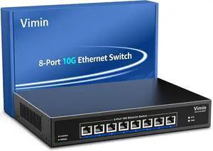 8 Port 10G Ethernet Switch, 10Gbe-RJ45 Port Network Switch Unmanaged Support 100M/1000M/2.5G/5G/10G, Auto-Negotiation, for 10G NAS, PC, NIC, Plug & Play, 160Gbps Switching Capacity, Desktop/Rack Mount