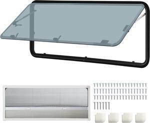 RV Window Caravan Camper Trailer External Push Window Ventilation Hatch, RV Vent Hinged External Push Out Window with Roller Blind & Fly Screen,21.65Hx57.09W