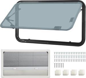 RV Window Caravan Camper Trailer External Push Window Ventilation Hatch, RV Vent Hinged External Push Out Window with Roller Blind & Fly Screen,19.69Hx35.43W