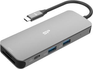 Silicon Power SR30 8-in-1 Docking Station USB C Hub with 4K@60Hz HDMI DisplayPort, 100W Power Delivery, 1 USB-C 3.2 Gen 1 Port and 2 USB-A 3.2 Gen 1 Ports, 1 Ethernet Port, 2 SD/microSD Card Slots
