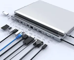 USB C Hub Docking Station 12 in 1-4K HDMI&DP,VGA,3 USB Ports, 3.5mm Audio, PD 100W, SD/TF, 1Gbps Ethernet - Laptop Docking Station for MacBook/Dell XPS/More Type-C Devices