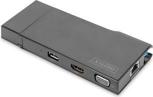 DIGITUS Universal Docking Station, USB 3.0, 7-Port, Travel 2X Video, 2X USB 3.0, RJ45, 2X Card Reader