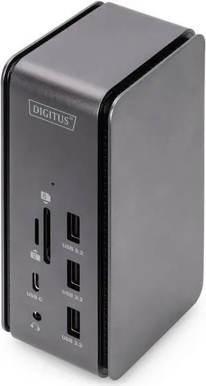 DIGITUS USB4 Thunderbolt Docking Station - 14 Ports - 1x HDMI, 1x DP (8K@30Hz) - 6X USB 3.0 / USB 2.0, 2X USB Type-C - RJ45 LAN, Audio Jack, Card Reader - Grey