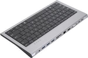 11 in 1 Wired Keyboard with USB Hub, 78 Keys USB C Computer Keyboard with Gigabit RJ45 Port, Laptop Docking Station 100W PD Fast Charging for Data Transfer
