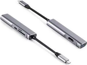 5 in 1 USB C Hub Aluminum with HDMI 4K Adapter USB 3.0 Ports 1 SD and 1 microSD PD 100W Card Reader for and More Type-C Devices Universal Docking Station Dual Video Monitor Display