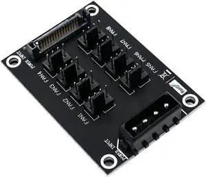 Fan Hub Computer 12V Mini Fan Controller Molex 4Pin SATA 15Pin Power 8Port 4Pin Fan Splitter Hub for PC Desktop RGB CPU Fans Hub