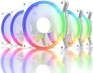 upHere 120mm RGB LED White PC Cooling Fan Ultra Quiet High Airflow for PC Cases,Computer Cooling,5 Pack,RGB06-5