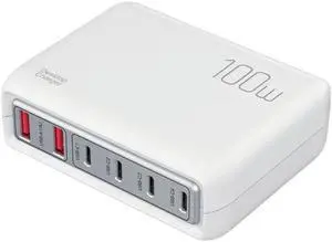For 20W Fast Charge Cell Phone Charger Portable 100W Multi-Port Charger with UK Plug,White