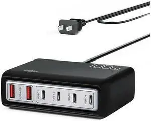 For 20W Fast Charge Cell Phone Charger Portable 100W Multi-Port Charger with US Plug,Black