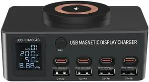 140W Desktop Type C Charger Wireless Charger Digital Display PD100W QC3.0 Fast Charge Charger EU plug