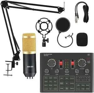 BM800 Condenser Microphone Set With V9X PRO Live Sound Card, For Computer Karaoke Studio Recording Smartphone