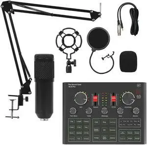 BM800 Condenser Microphone Set With V9X PRO Sound Card Mixer For Live Broadcast Recording Computer Karaoke Sing