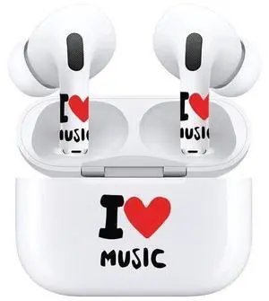 AirSkins - Decals for AirPods Pro & Pro 2, I Love Music Design, Scratch-Resistant, Precision Fit, Wireless Charging Friendly, Easy Application, Durable Protection for Earbuds & Case