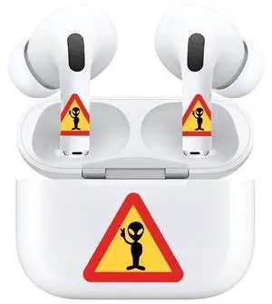 AirSkins - Decals for AirPods Pro & Pro 2, Alien Caution Design, Scratch-Resistant, Precision Fit, Wireless Charging Friendly, Easy Application, Durable Protection for Earbuds & Case