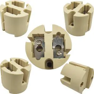 Jaspertronics G22 Lamp Holder Socket HighTemp Ceramic Steatite Base 3000W 1000V 20A Nickel-Plated Copper Contacts UL Recog CE Certified for Halogen & Metal Halide Fixtures - 5 Pack