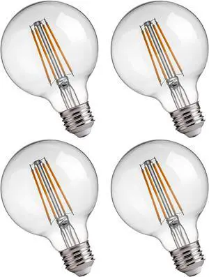 Jaspertronics G25 LED Globe Edison Light Bulbs 2700K Soft White Dimmable 4W (40W Eqv) 400LM E26 Base Clear Glass CRI90 Energy-Efficient for Chandeliers & Indoor Fixtures - 4 Pack