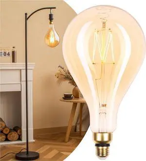 Jaspertronics LED Large Decorative Pendant Light Bulbs 60W Equivalent, Dimmable LED Oversized Bulbs with Amber Glass, 2000K Warm White, 7W, 600LM, E26 Base, PS160/PS52