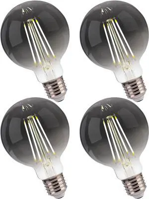 Jaspertronics G25 Dimmable Globe LED Edison Bulbs Smoky Grey Glass 5000K Daylight 4W (40W Eqv) 300LM E26 Base CRI80 Energy-Efficient for Home Office & Restaurants - 4 Pack