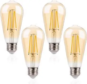 Jaspertronics ST19 LED Edison Bulbs - 2200K Warm White 4W (40W Eqv) Dimmable Amber Glass CRI90+ 400LM E26 Base  Vintage Light for Pendant Fixtures Chandeliers & Indoor Use 4 Pack