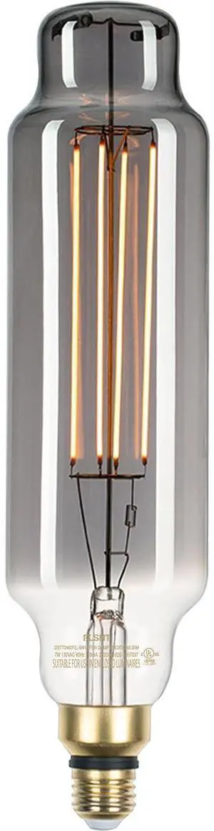 Jaspertronics Vintage Large LED Edison Bulbs 25W Equivalent, Decorative Dimmable Tube LED Bulbs with Smoke Glass, 1800K Warm White, E26 Base, 7W 200LM, 82 High CRI, TT80/T24