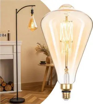 Jaspertronics Vintage Oversized LED Edison Bulbs 60W Equivalent, Decorative Dimmable LED M-Type Filaments Bulbs with Amber Glass, 2000K Warm White, E26 Base, 7W, 600LM, ST164