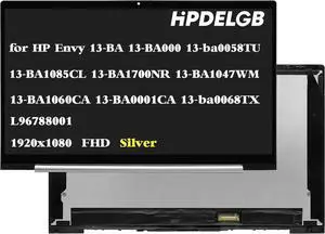 Replacement for HP Envy 13-BA 13-BA000 13-ba0058TU 13-BA1085CL 13-BA1700NR 13-BA1047WM 13-BA1060CA 13-BA0001CA 13-ba0068TX L96788-001 1920x1080 LCD Touch Screen Display Assembly Silver