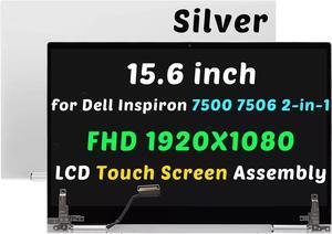 15.6inch Compatible with Dell Inspiron 7500 7506 2-in-1 P97F P97F001 P97F003 P97F004 P97F005 0P04P7 RFCMD FHD LCD LED Screen Digitizer Replacement Whole Hinge-up Assembly(Silver)