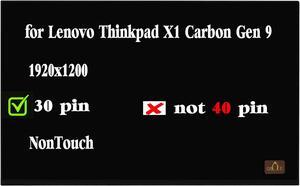 Screen Replacement for Lenovo Thinkpad X1 Carbon Gen 9 10 LCD LED Display Replacement Panel 1920x1200 IPS 30Pin Non-Touch