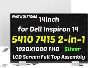 NUOLAISUN 14in 1920X1080 FHD LCD Touch Screen Digitizer Display Cover Cable Hinges Full Top LED Assembly Compatible with Dell Inspiron 14 5410 7415 2-in-1 P147G P147G001 P147G002(Silver)