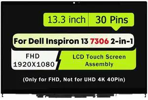 NUOLAISUN13.3" Screen Replacement for Dell Inspiron 13 7300 7306 2-in-1 P124G P124G002 LCD Display Touch Screen Digitizer Assembly Bezel with Touch Control Board (FHD 1920x1080-30Pin Connector)