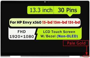 M15283-001 13.3" Replacement for HP Envy x360 13-bd 13T-BD000 13T-BD100 13-bd1xxx 13-bd0063dx FHD 1080P IPS LCD Display Touch Screen Digitizer Assembly with Bezel 30Pin Non-OLED (Pale Gold)