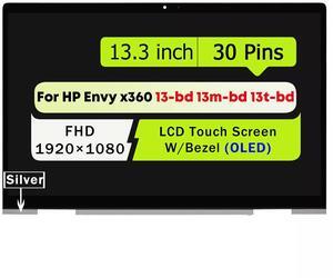 OLED M35738-1J0 M82690-001 M44568-001 ATNA33XC08 13.3" Replacement for HP Envy x360 13-bd 13t-bd 13m-BD FHD 1920*1080 LCD Display Touch Screen Digitizer Assembly with Bezel 30Pin (Silver)