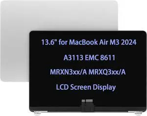 NUOLAISUN Screen Replacement 13.6" for MacBook Air M3 2024 A3113 EMC 8611 LCD Screen Display Complete Top Assembly (Silver)