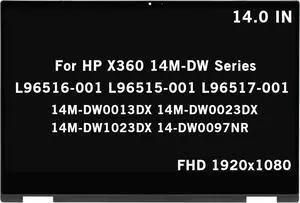 L96516-001 L96515-001 L96517-001 Replacement for HP Pavilion X360 14M-DW 14M-DW0013DX 14M-DW0023DX 14M-DW1023DX 14-DW0097NR 14M-DW1033DX FHD 1080P LCD Display Touch Screen Assembly with Bezel