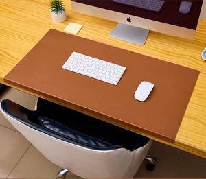 Jeukidi Folded Edge Elbow Pad Large Desk Pad Office Non Slip PU Leather Desk Pad Oversized Mouse Pad Learning Waterproof Desk Pad Protector Computer 31.5''×15.75'' Brown