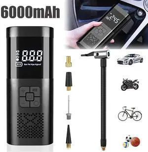 Tire Inflator Portable Air Compressor, 150PSI Rechargeable 6000mAh Battery Tire Inflator, Mini Air Pump Auto Shut off, Tire Pump with LED Light for Car Motorcycle Bicycle