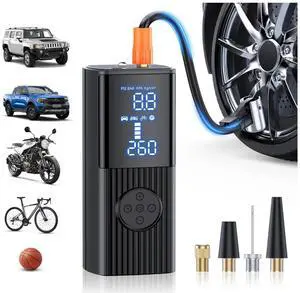 Portable Tire Inflator Air Compressor - 150 PSI, 25,000mAh Rechargeable Battery, Digital Pressure Gauge, Fast Inflation for Car, Bike, Motorcycle, Balls & More
