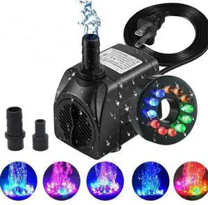 Water Pump with 12 LED 16W Lights for Fountain Pool Garden Pond Tank