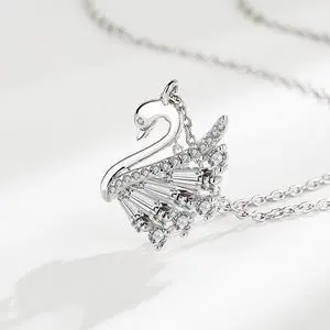 S925 Sterling Silver Swan White/Gold Pendant Necklace for Women 18K gold plated Inlaid Cubic Zirconia Necklace - Wedding Engagement Valentine's Day Christmas Gift