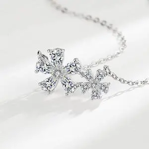 Petal White/Gold Pendant Necklace for Women S925 Sterling Silver Inlaid Cubic Zirconia Flower Necklace - Wedding Engagement Valentine's Day Christmas Gift