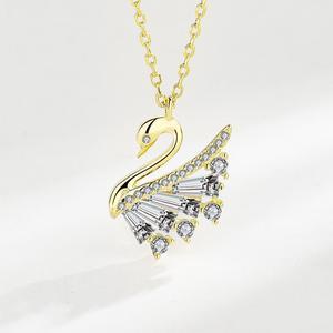 S925 Sterling Silver Swan White/Gold Pendant Necklace for Women 18K gold plated Inlaid Cubic Zirconia Necklace - Wedding Engagement Valentine's Day Christmas Gift