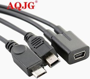Mini USB 5Pin Female to mini usb 5pin male + micro USB male Y Splitter 1 to 2 Converter Charging Cable 30CM