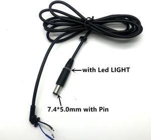 Copper DC Tip Plug Connector Cord Cable for Dell HP Laptop Charger Adapter black Pin 7.4 x 5.0 7.4*5.0mm  with Led Light 1.8M