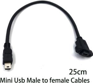 0.25m Mini USB USB 2.0 Male Connector to Mini USB 2.0 Female Extension Cable Pitch 17.5mm With screws Panel Mount Hole