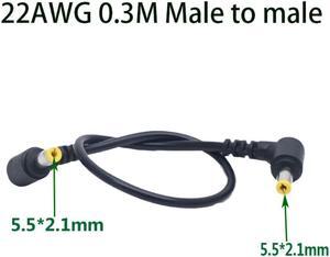 90 Degree Double Elbow DC Power 5.5 x 2.1mm  Male to 5.5 2.1/2.5mm Male Plug Cable Right Angled 90 Degree 30cm 22AWG