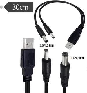 USB Power Cable TO DC 5.5*2.1mm 3.5*1.35mm 5521 5V2A3A Charging cable  2 in 1 cable  0.3m