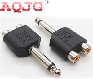 5pcs 6.35mm Plug Two Channel Male Turn 2RCA Audio Connector Female ,6.5 To AV Adapter One Divided Into Two Microphone Plug