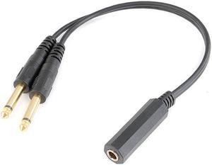 1pc 6.35mm 1/4 inch Stereo TRS Female to 2 Dual 6.35mm Mono TS Male Y Splitter Cable